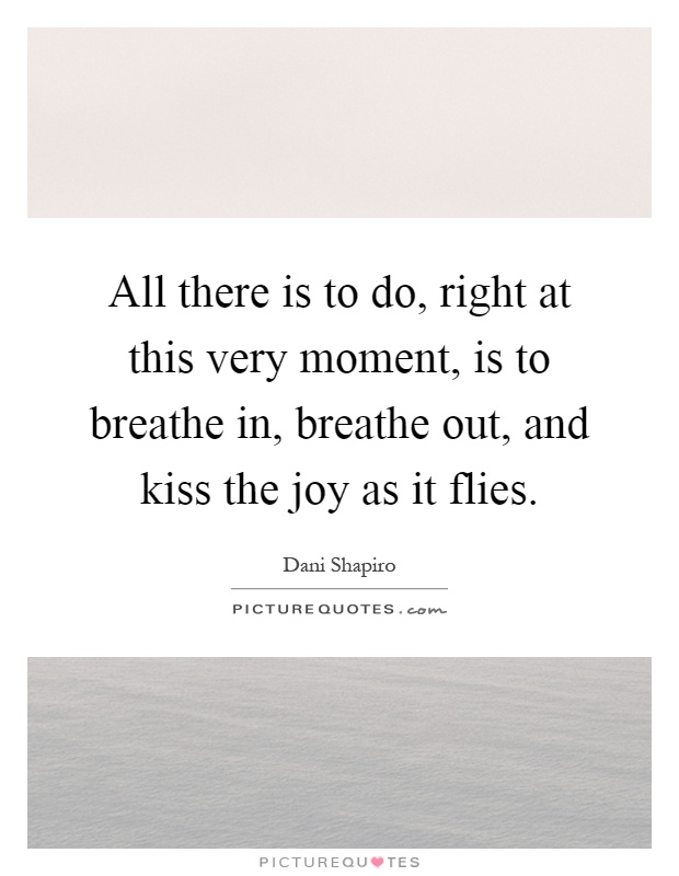 All there is to do, right at this very moment, is to breathe in, breathe out, and kiss the joy as it flies Picture Quote #1