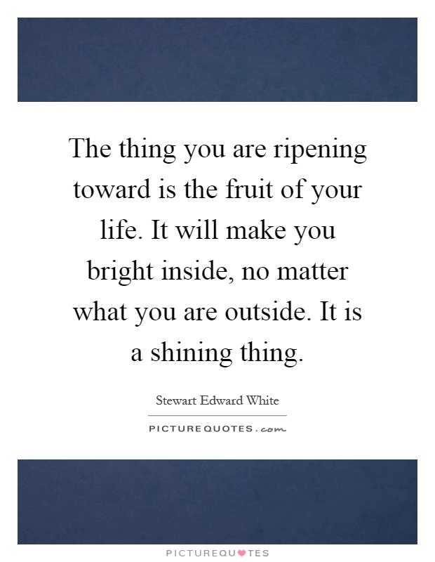The thing you are ripening toward is the fruit of your life. It will make you bright inside, no matter what you are outside. It is a shining thing Picture Quote #1