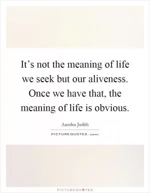 It’s not the meaning of life we seek but our aliveness. Once we have that, the meaning of life is obvious Picture Quote #1