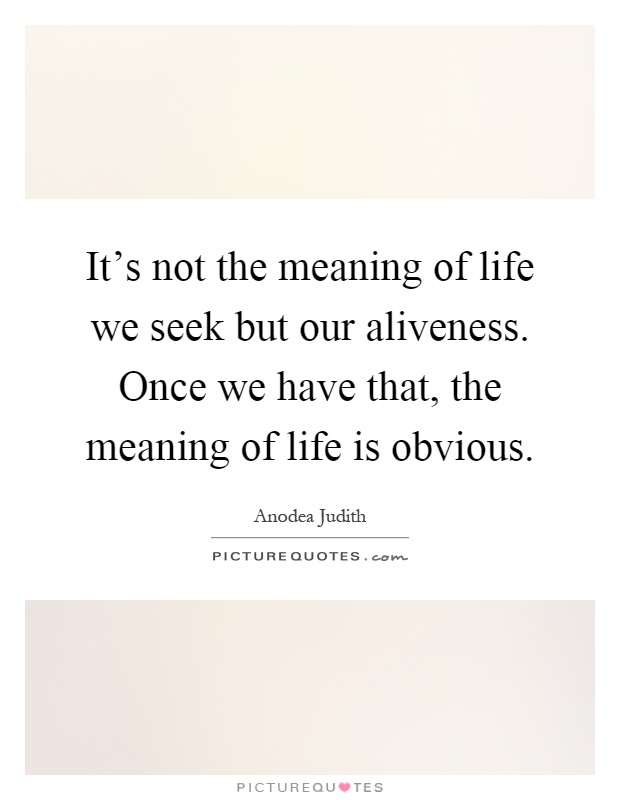 It's not the meaning of life we seek but our aliveness. Once we have that, the meaning of life is obvious Picture Quote #1