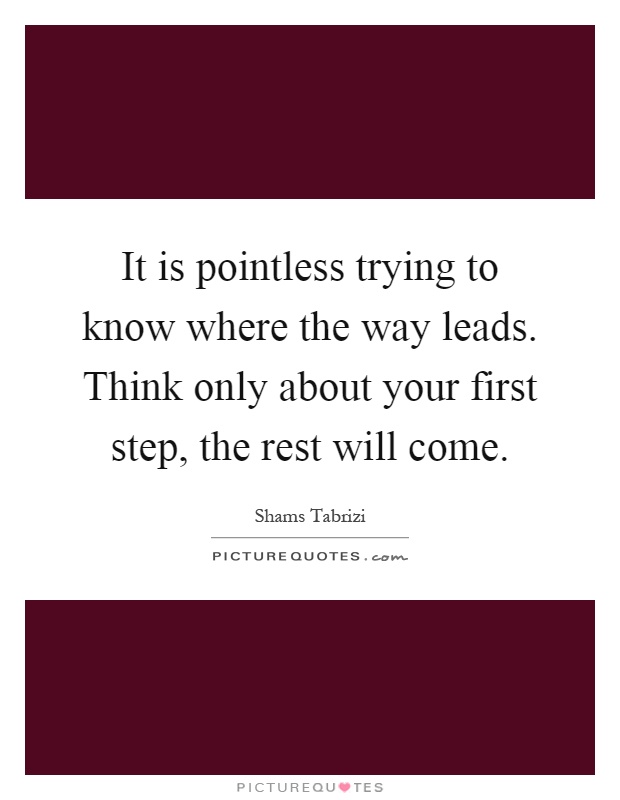 It is pointless trying to know where the way leads. Think only about your first step, the rest will come Picture Quote #1