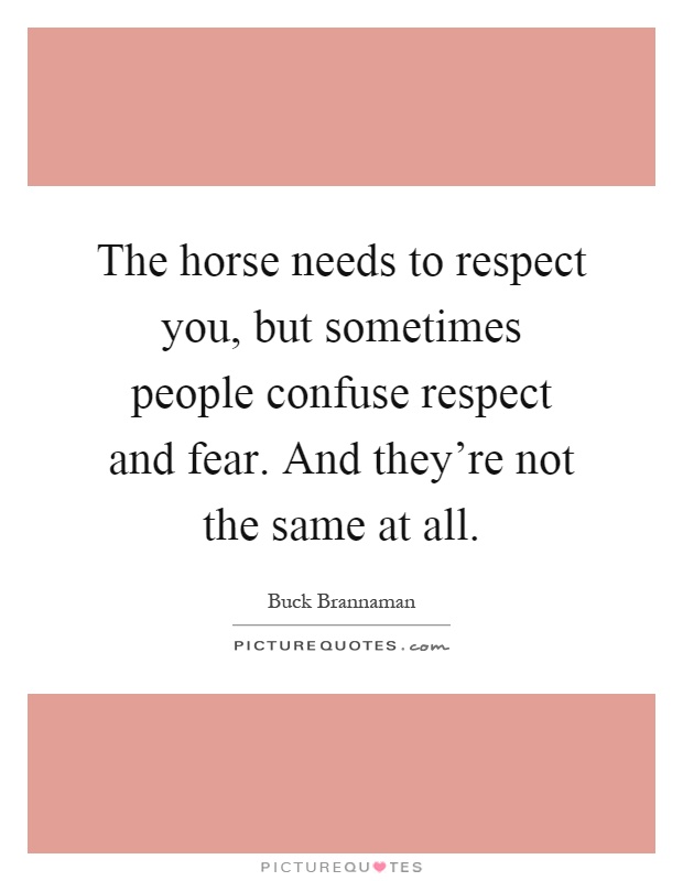 The horse needs to respect you, but sometimes people confuse respect and fear. And they're not the same at all Picture Quote #1