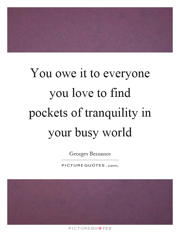 You owe it to everyone you love to find pockets of tranquility in your busy world Picture Quote #1