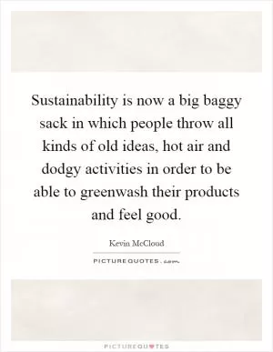 Sustainability is now a big baggy sack in which people throw all kinds of old ideas, hot air and dodgy activities in order to be able to greenwash their products and feel good Picture Quote #1