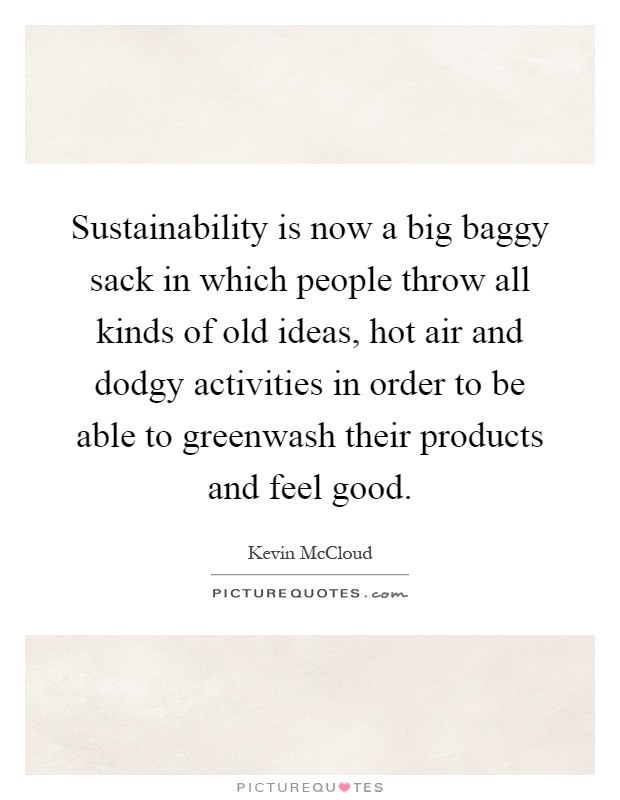 Sustainability is now a big baggy sack in which people throw all kinds of old ideas, hot air and dodgy activities in order to be able to greenwash their products and feel good Picture Quote #1