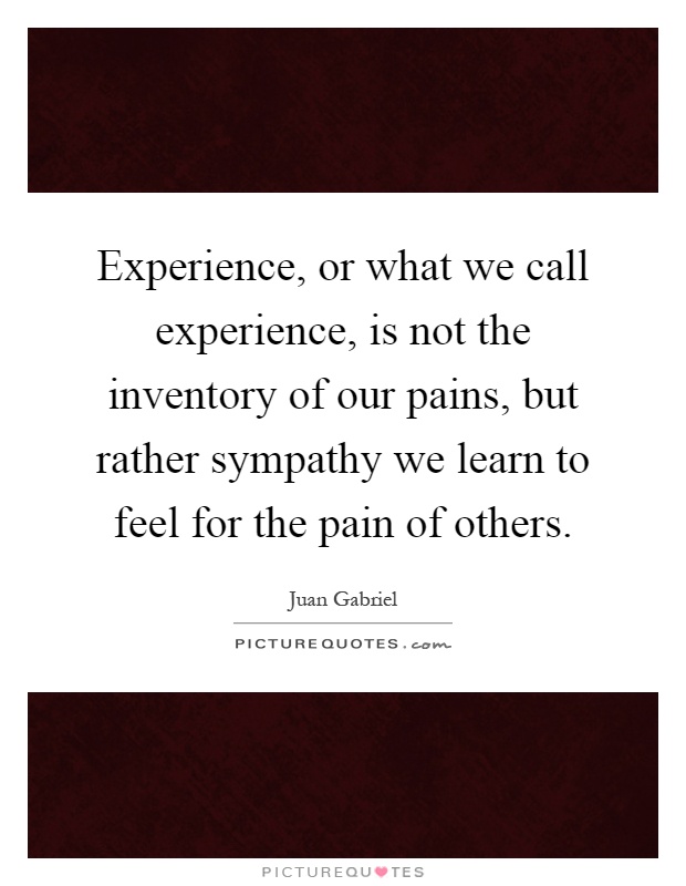 Experience, or what we call experience, is not the inventory of our pains, but rather sympathy we learn to feel for the pain of others Picture Quote #1