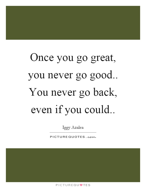 Once you go great, you never go good.. You never go back, even if you could Picture Quote #1