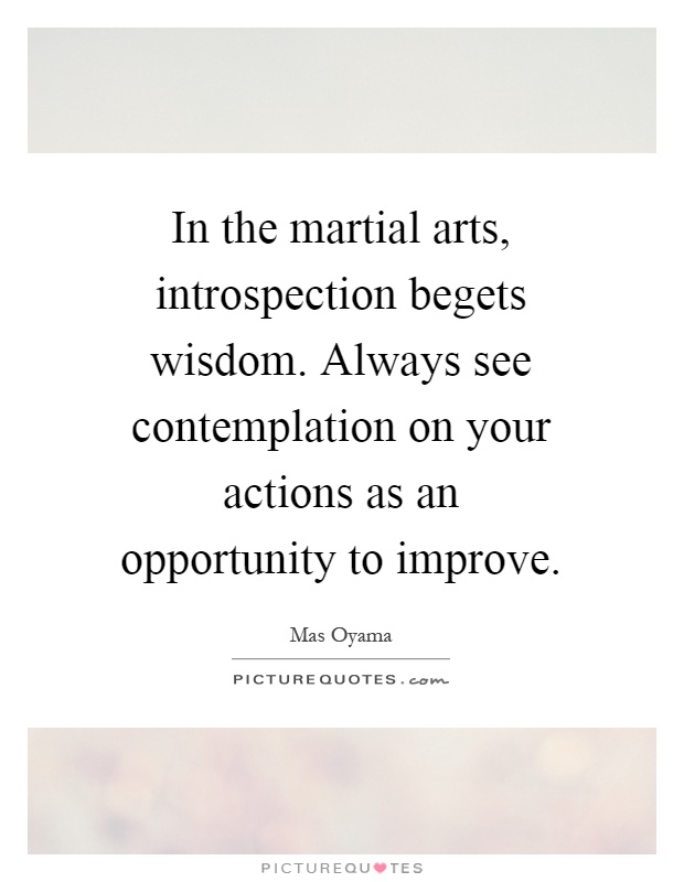 In the martial arts, introspection begets wisdom. Always see contemplation on your actions as an opportunity to improve Picture Quote #1