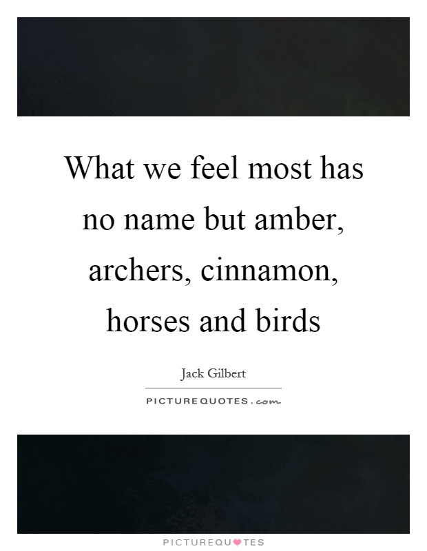 What we feel most has no name but amber, archers, cinnamon, horses and birds Picture Quote #1