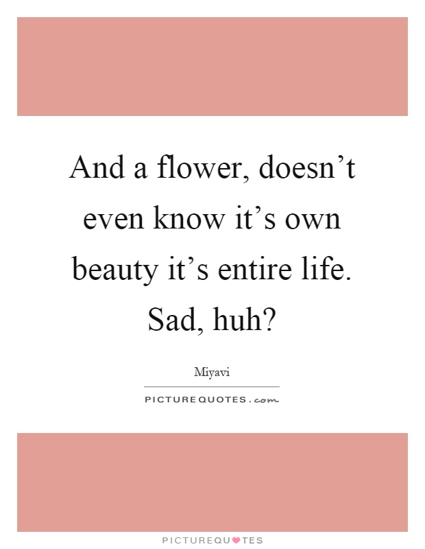 And a flower, doesn't even know it's own beauty it's entire life. Sad, huh? Picture Quote #1