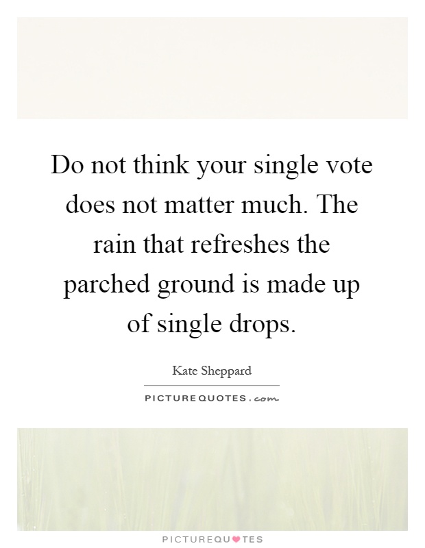Do not think your single vote does not matter much. The rain that refreshes the parched ground is made up of single drops Picture Quote #1