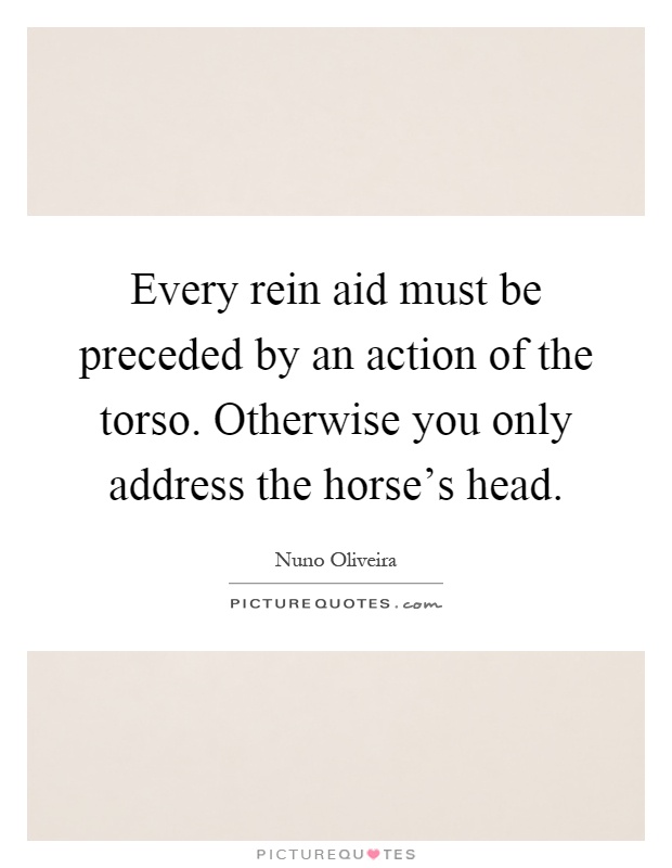 Every rein aid must be preceded by an action of the torso. Otherwise you only address the horse's head Picture Quote #1