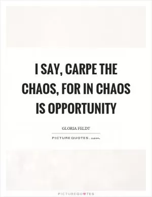 I say, carpe the chaos, for in chaos is opportunity Picture Quote #1