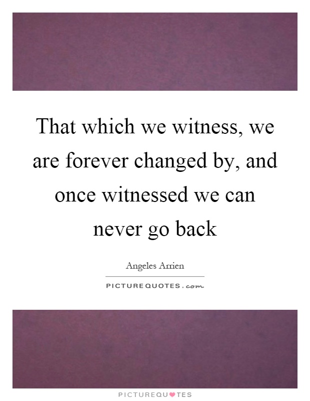 That which we witness, we are forever changed by, and once witnessed we can never go back Picture Quote #1