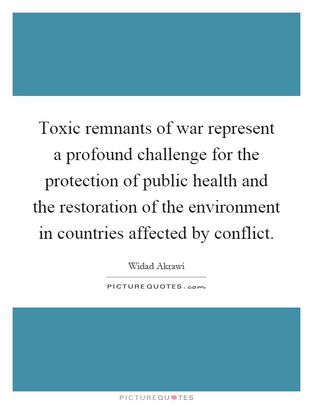 Toxic remnants of war represent a profound challenge for the protection of public health and the restoration of the environment in countries affected by conflict Picture Quote #1