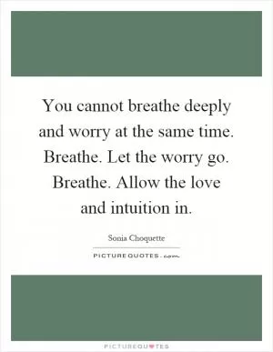 You cannot breathe deeply and worry at the same time. Breathe. Let the worry go. Breathe. Allow the love and intuition in Picture Quote #1