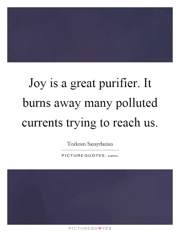Joy is a great purifier. It burns away many polluted currents trying to reach us Picture Quote #1