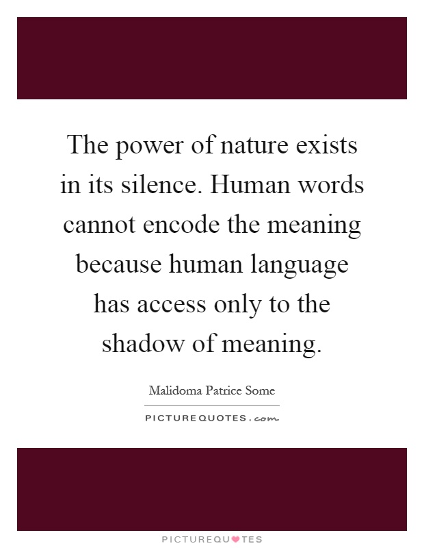 The power of nature exists in its silence. Human words cannot encode the meaning because human language has access only to the shadow of meaning Picture Quote #1