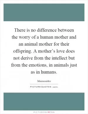 There is no difference between the worry of a human mother and an animal mother for their offspring. A mother’s love does not derive from the intellect but from the emotions, in animals just as in humans Picture Quote #1