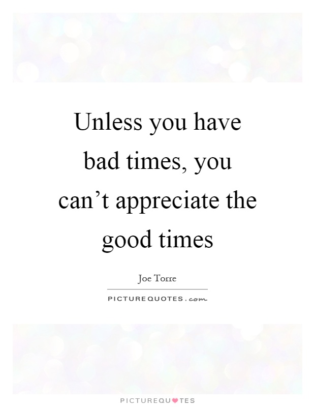 Unless you have bad times, you can't appreciate the good times Picture Quote #1