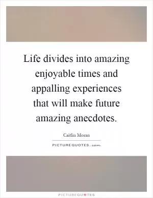 Life divides into amazing enjoyable times and appalling experiences that will make future amazing anecdotes Picture Quote #1