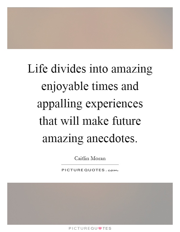 Life divides into amazing enjoyable times and appalling experiences that will make future amazing anecdotes Picture Quote #1