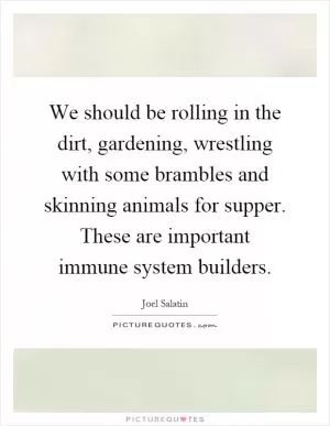 We should be rolling in the dirt, gardening, wrestling with some brambles and skinning animals for supper. These are important immune system builders Picture Quote #1