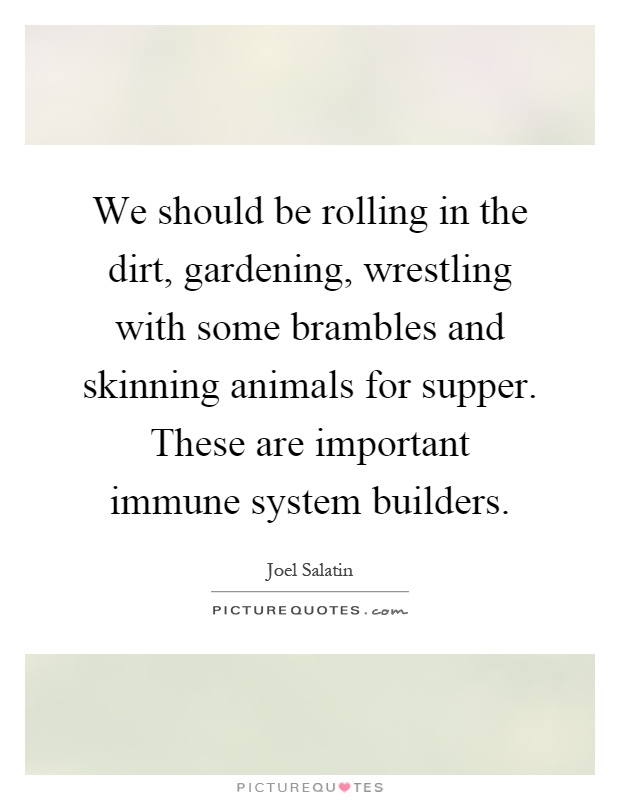 We should be rolling in the dirt, gardening, wrestling with some brambles and skinning animals for supper. These are important immune system builders Picture Quote #1