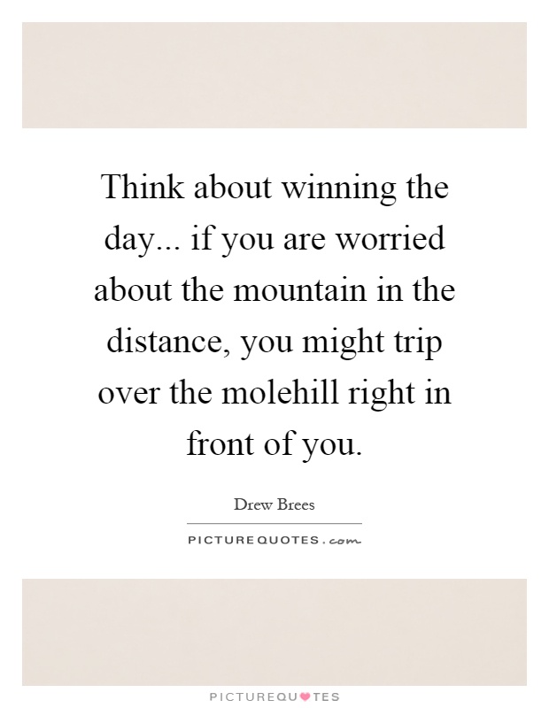 Think about winning the day... if you are worried about the mountain in the distance, you might trip over the molehill right in front of you Picture Quote #1