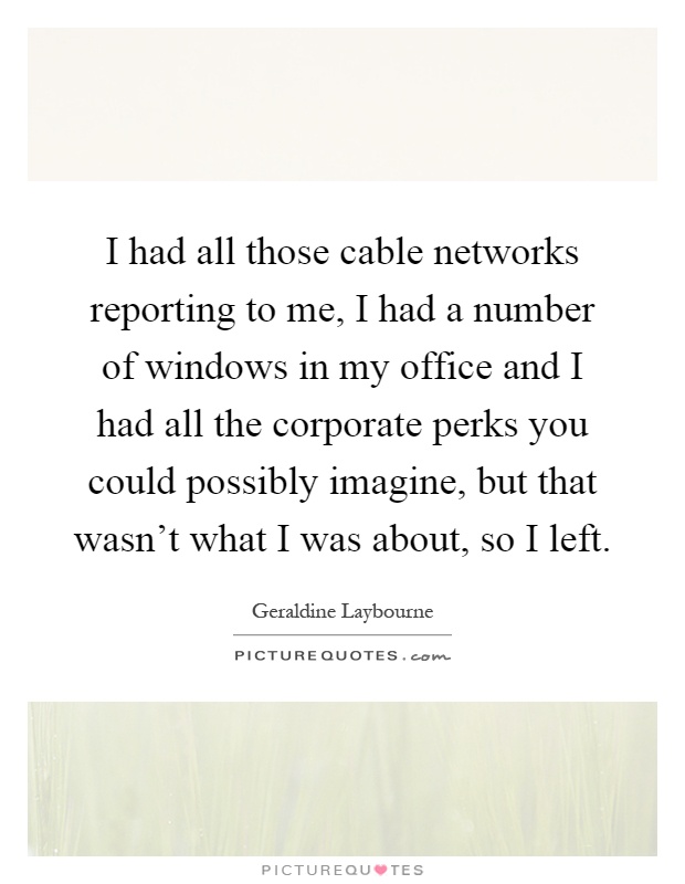 I had all those cable networks reporting to me, I had a number of windows in my office and I had all the corporate perks you could possibly imagine, but that wasn't what I was about, so I left Picture Quote #1