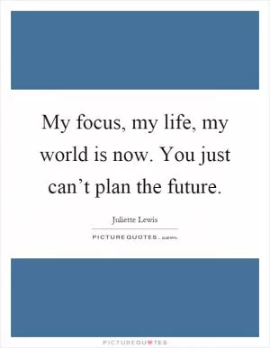 My focus, my life, my world is now. You just can’t plan the future Picture Quote #1