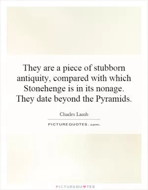They are a piece of stubborn antiquity, compared with which Stonehenge is in its nonage. They date beyond the Pyramids Picture Quote #1
