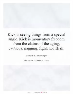 Kick is seeing things from a special angle. Kick is momentary freedom from the claims of the aging, cautious, nagging, fightened flesh Picture Quote #1