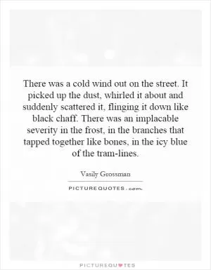 There was a cold wind out on the street. It picked up the dust, whirled it about and suddenly scattered it, flinging it down like black chaff. There was an implacable severity in the frost, in the branches that tapped together like bones, in the icy blue of the tram-lines Picture Quote #1