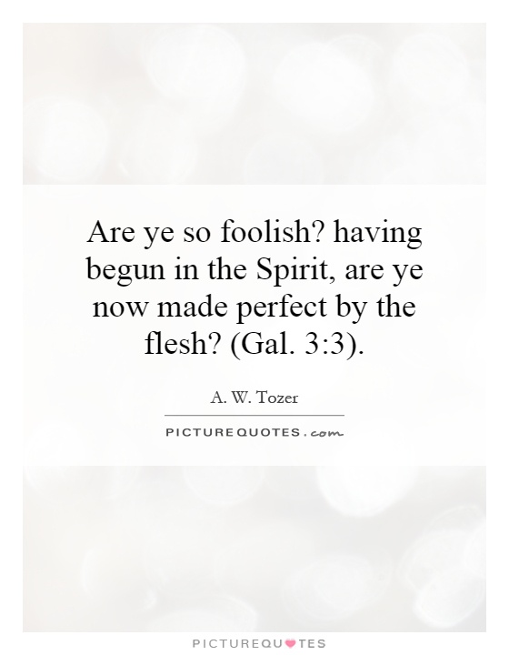Are ye so foolish? having begun in the Spirit, are ye now made perfect by the flesh? (Gal. 3:3) Picture Quote #1