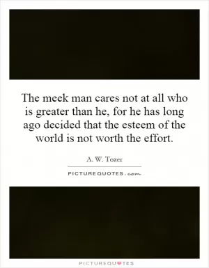 The meek man cares not at all who is greater than he, for he has long ago decided that the esteem of the world is not worth the effort Picture Quote #1