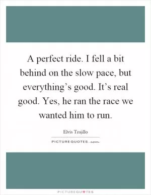 A perfect ride. I fell a bit behind on the slow pace, but everything’s good. It’s real good. Yes, he ran the race we wanted him to run Picture Quote #1