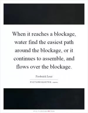 When it reaches a blockage, water find the easiest path around the blockage, or it continues to assemble, and flows over the blockage Picture Quote #1