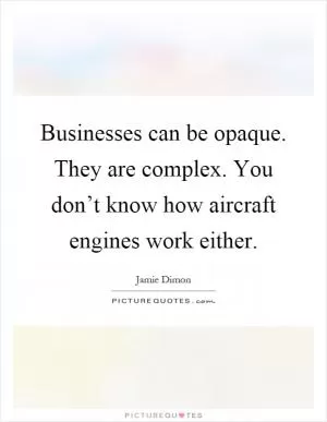 Businesses can be opaque. They are complex. You don’t know how aircraft engines work either Picture Quote #1