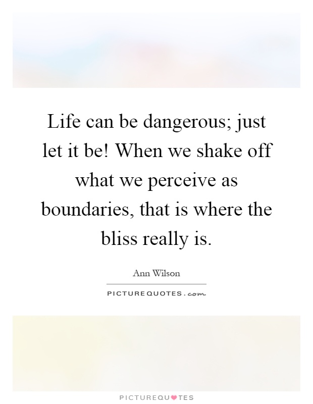 Life can be dangerous; just let it be! When we shake off what we perceive as boundaries, that is where the bliss really is Picture Quote #1