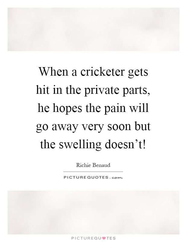 When a cricketer gets hit in the private parts, he hopes the pain will go away very soon but the swelling doesn't! Picture Quote #1