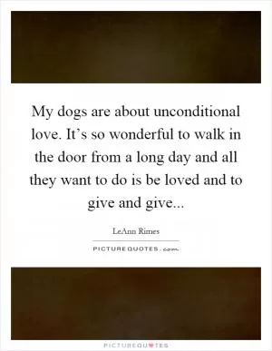 My dogs are about unconditional love. It’s so wonderful to walk in the door from a long day and all they want to do is be loved and to give and give Picture Quote #1