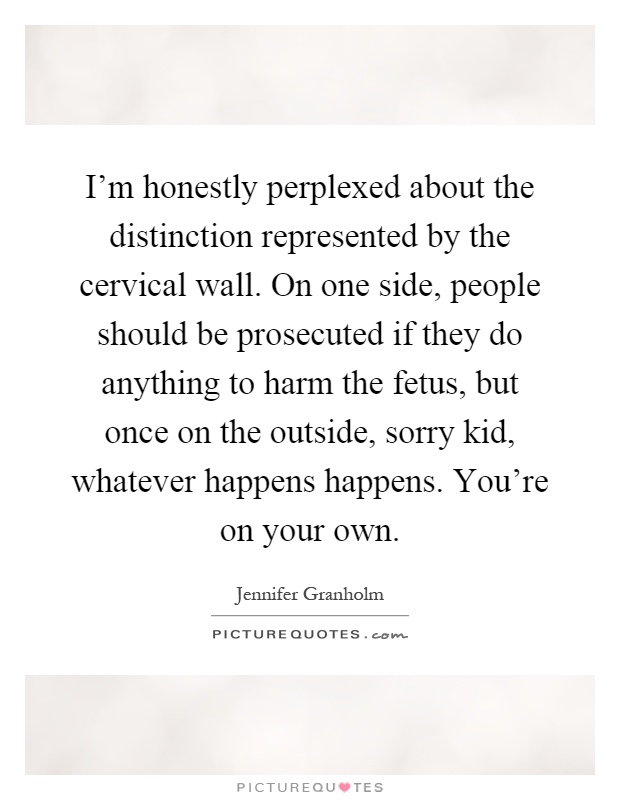 I'm honestly perplexed about the distinction represented by the cervical wall. On one side, people should be prosecuted if they do anything to harm the fetus, but once on the outside, sorry kid, whatever happens happens. You're on your own Picture Quote #1