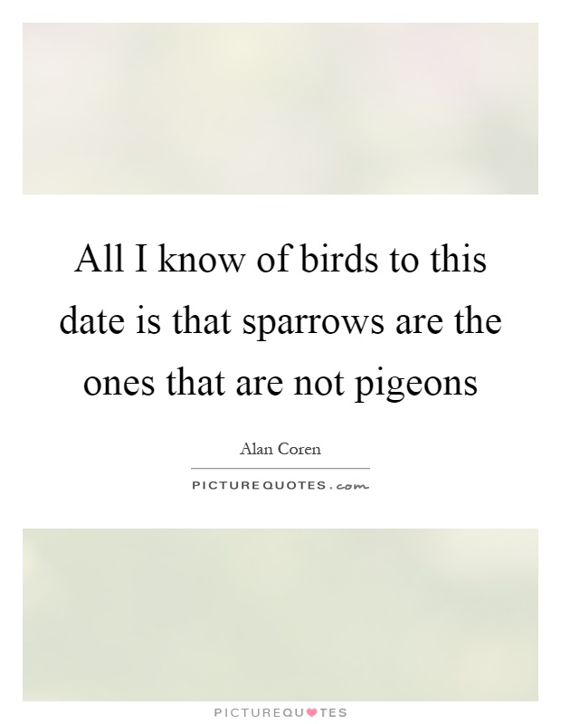 All I know of birds to this date is that sparrows are the ones that are not pigeons Picture Quote #1