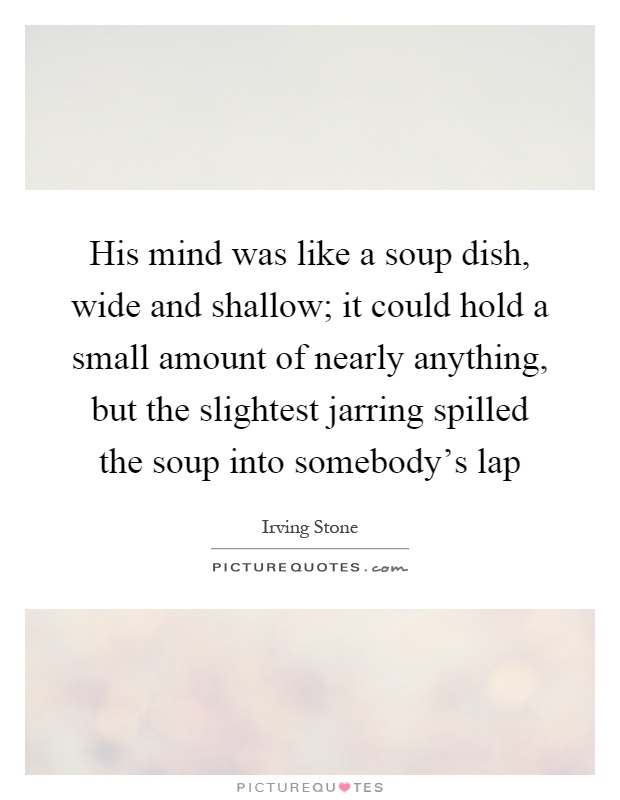 His mind was like a soup dish, wide and shallow; it could hold a small amount of nearly anything, but the slightest jarring spilled the soup into somebody's lap Picture Quote #1