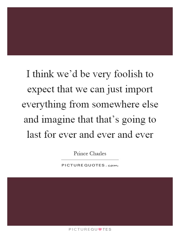 I think we'd be very foolish to expect that we can just import everything from somewhere else and imagine that that's going to last for ever and ever and ever Picture Quote #1