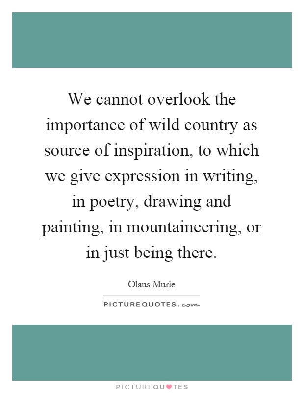 We cannot overlook the importance of wild country as source of inspiration, to which we give expression in writing, in poetry, drawing and painting, in mountaineering, or in just being there Picture Quote #1