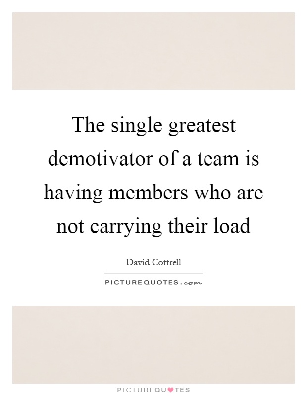 The single greatest demotivator of a team is having members who are not carrying their load Picture Quote #1