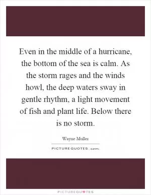Even in the middle of a hurricane, the bottom of the sea is calm. As the storm rages and the winds howl, the deep waters sway in gentle rhythm, a light movement of fish and plant life. Below there is no storm Picture Quote #1