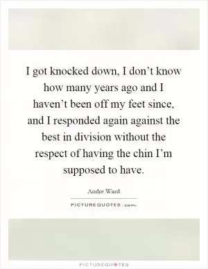 I got knocked down, I don’t know how many years ago and I haven’t been off my feet since, and I responded again against the best in division without the respect of having the chin I’m supposed to have Picture Quote #1